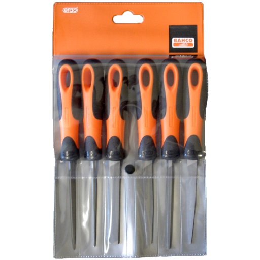 Bahco 1-476-04-3-2 Set of six files, with ERGO handle, smooth, 100 mm