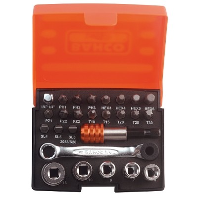 Bahco 2058/S26 Versatile bitset with ratchet and bitholder, 26 pieces