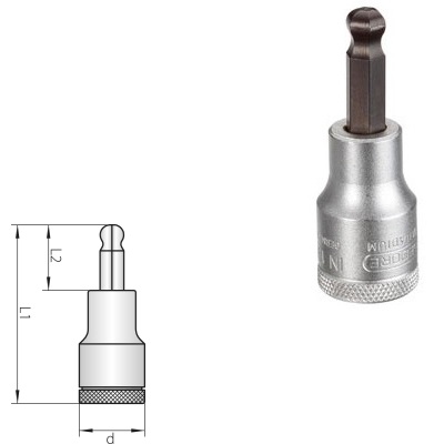 Gedore IN 19 K 6 Screwdriver bit socket 1/2" ball-end in-hex 6 mm