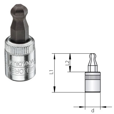 Gedore IN 20 K 4 Screwdriver bit socket 1/4" ball-end in-hex 4 mm