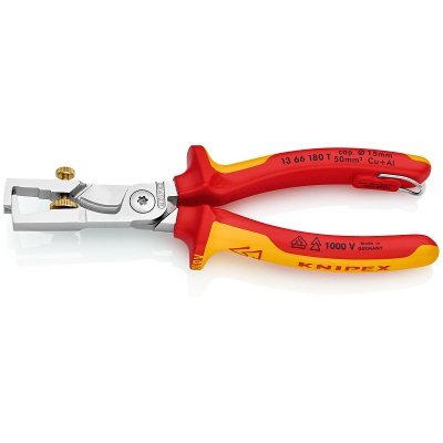 Knipex 13 66 180 T StriX cable shears and stripping pliers with tether attachment point, VDE, 180 mm