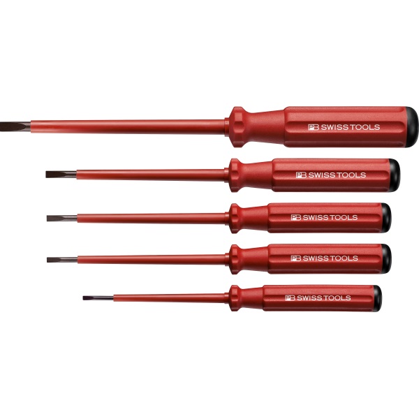 PB Swiss Tools 5538 Classic VDE screwdriverset for slotted screws, 5 pieces, size 0 to 4