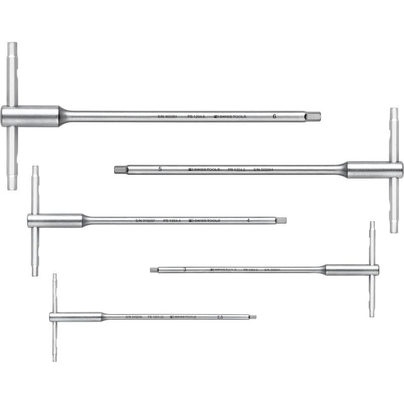 PB Swiss Tools 1204.SET 6 Schraubendrehersatz mit T-Griff, Inbus, 2.5, 3, 4, 5, 6 mm