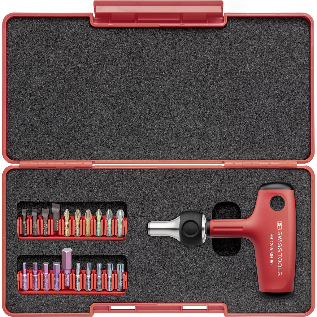PB Swiss Tools 1255.MR Set CBB Cross handle with universal bit holder with ratchet, set in practical ToolBox