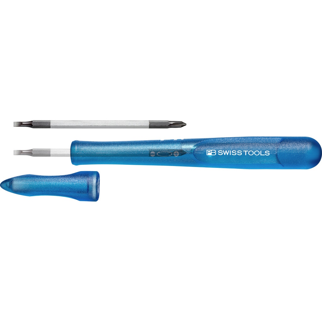 PB Swiss Tools 168.00 Blue Screwdriver with interchangeable blade, Slotted / Phillips, size 00, blue