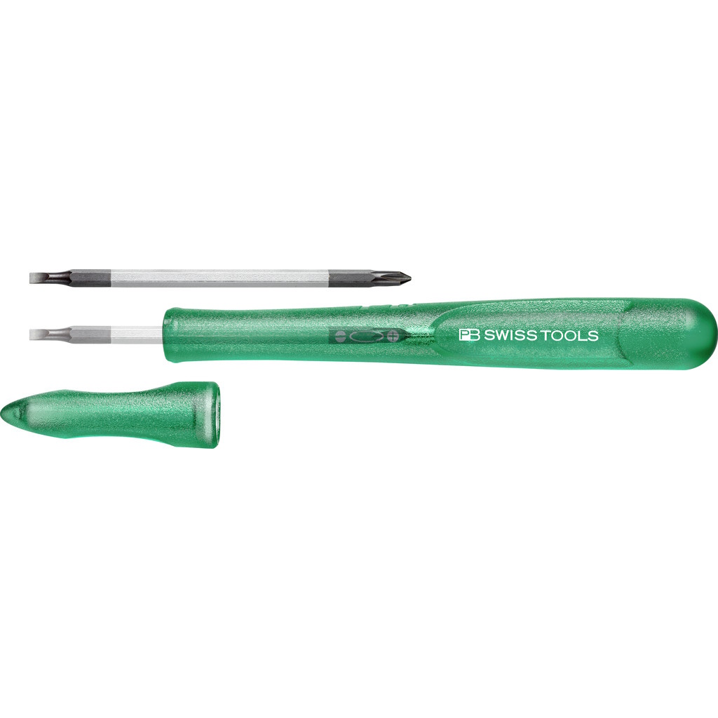 PB Swiss Tools 168.00 Green Screwdriver with interchangeable blade, Slotted / Phillips, size 00, green
