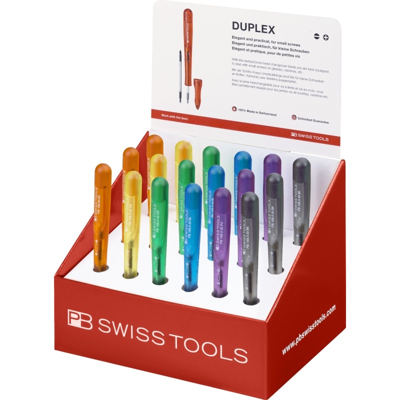 PB Swiss Tools 168.00 POS COL Schroevendraaier, zaagsnede/Phillips, maat 00, 18 stuks, 6 kleuren