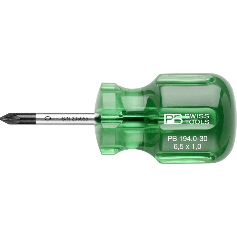 PB Swiss Tools 194.0-30 Classic stubby screwdriver for Pozidriv screws, size 0