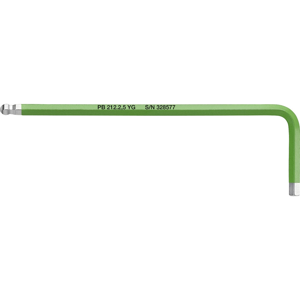 PB Swiss Tools 212.2,5 YG Rainbow L-key, Inbus with ball end, yellow green, 2,5 mm