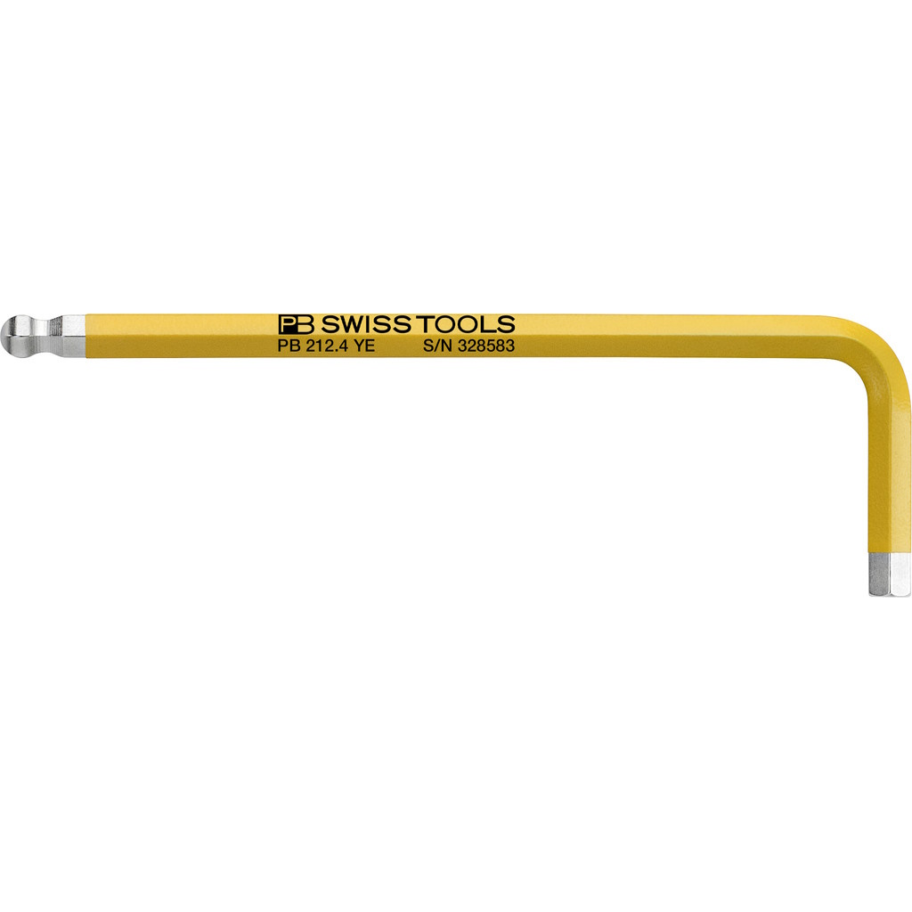 PB Swiss Tools 212.4 YE Rainbow L-key, Inbus with ball end, yellow, 4 mm