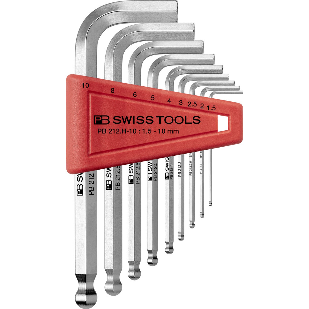 PB Swiss Tools 212.H-10 L-key set in holder, Inbus with ball end, 1,5 to 10 mm