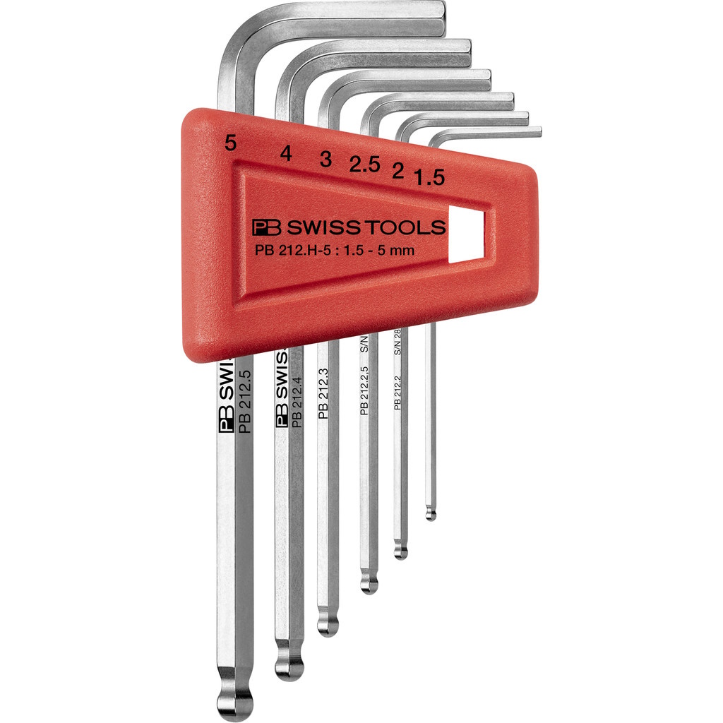 PB Swiss Tools 212.H-5 L-key set in holder, Inbus with ball end, 1,5 to 5 mm