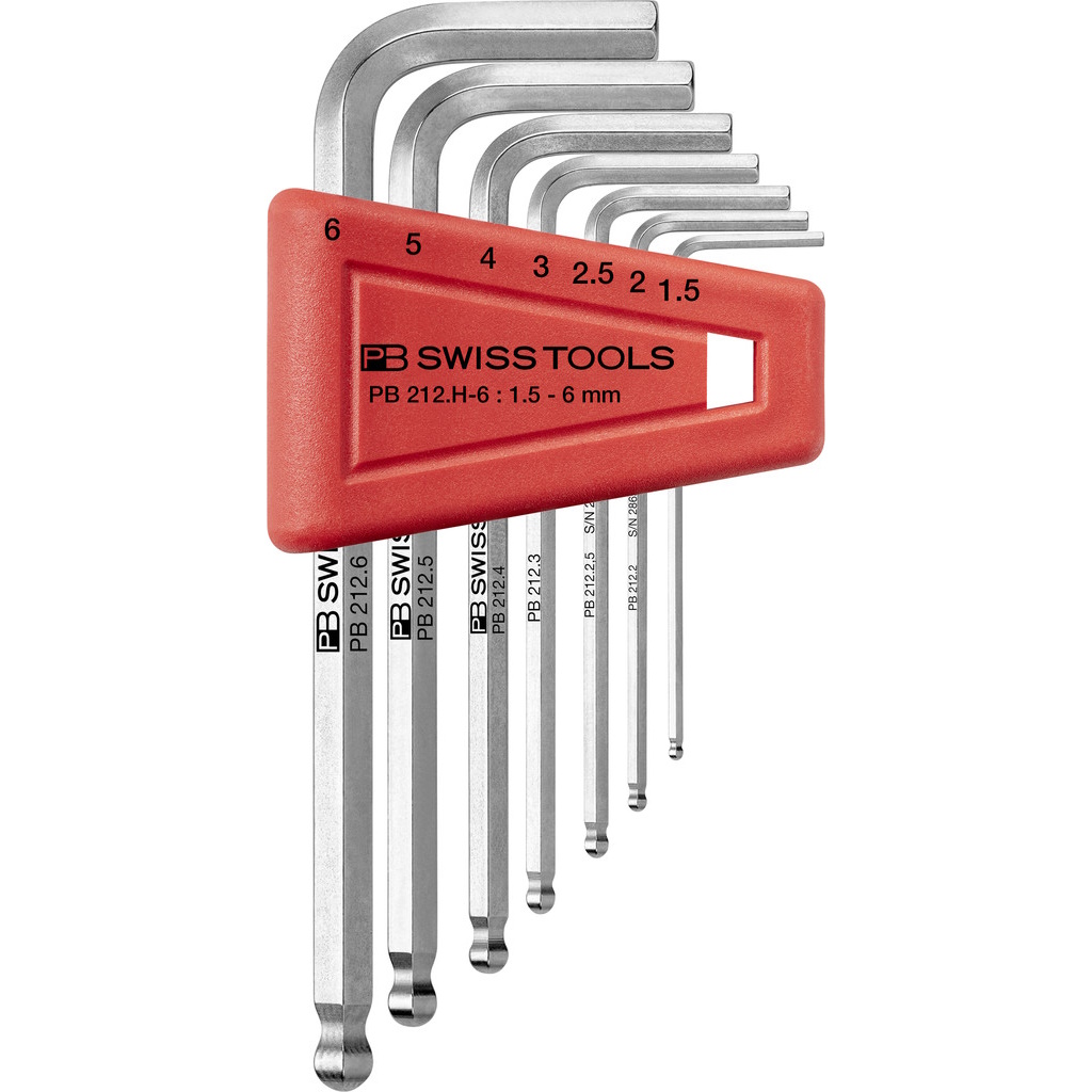 PB Swiss Tools 212.H-6 L-key set in holder, Inbus with ball end, 1,5 to 6 mm