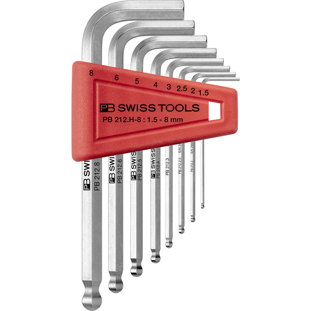 PB Swiss Tools 212.H-8 L-key set in holder, Inbus with ball end, 1,5 to 8 mm