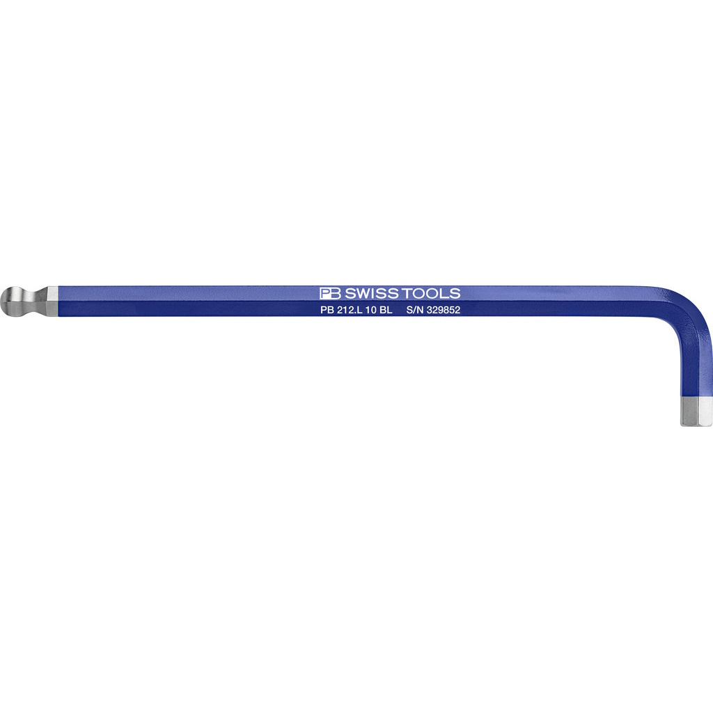 PB Swiss Tools 212.L 10 BL Rainbow L-key, long, Inbus with ball end, blue, 10 mm