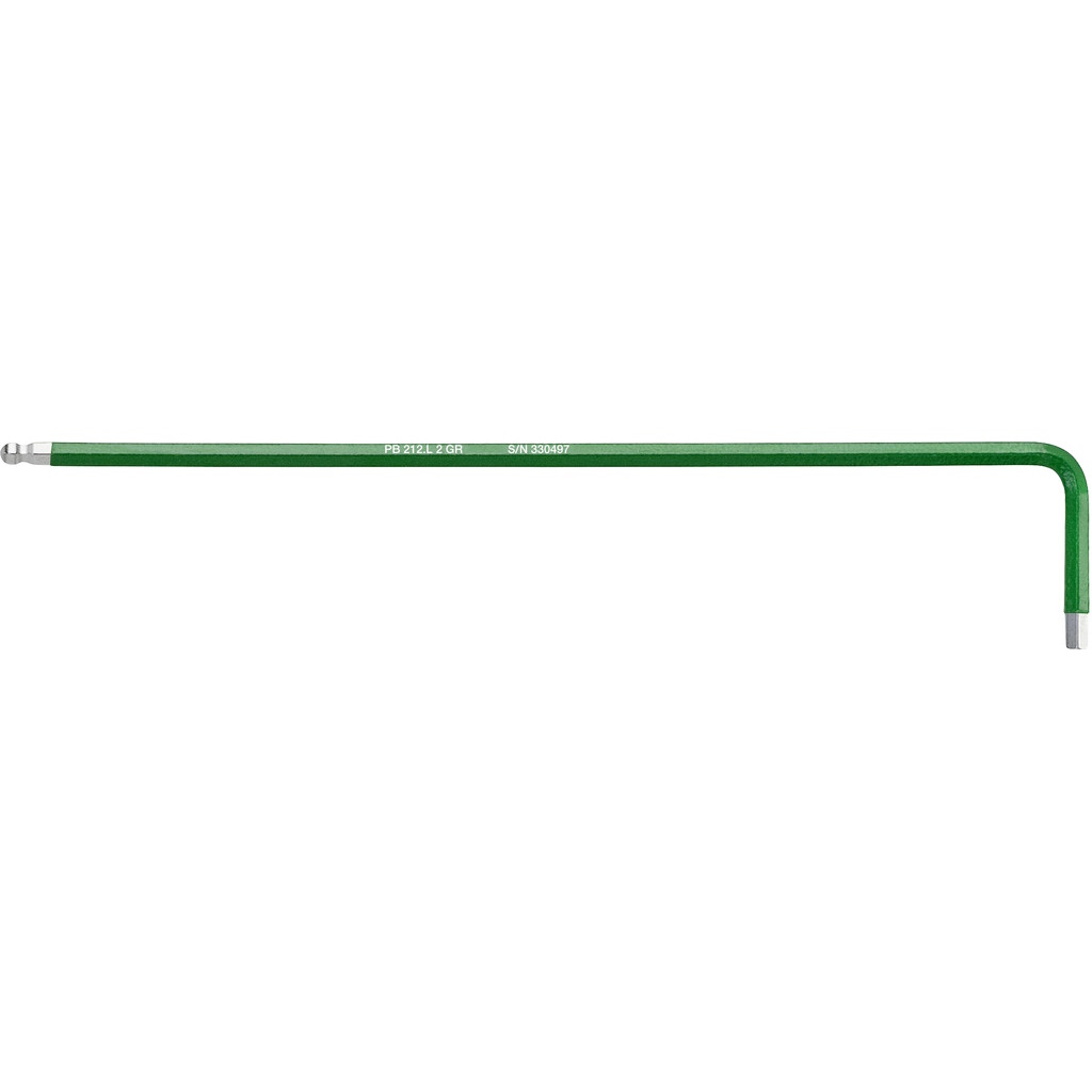 PB Swiss Tools 212.L 2 GR Rainbow L-key, long, Inbus with ball end, green, 2 mm