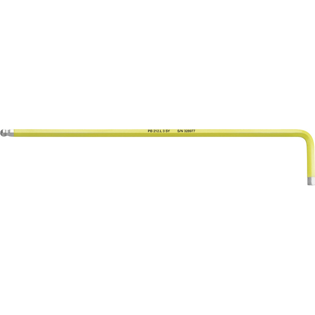PB Swiss Tools 212.L 3 SY Rainbow inbussleutel, lang, met kogelkop, licht geel, 3 mm