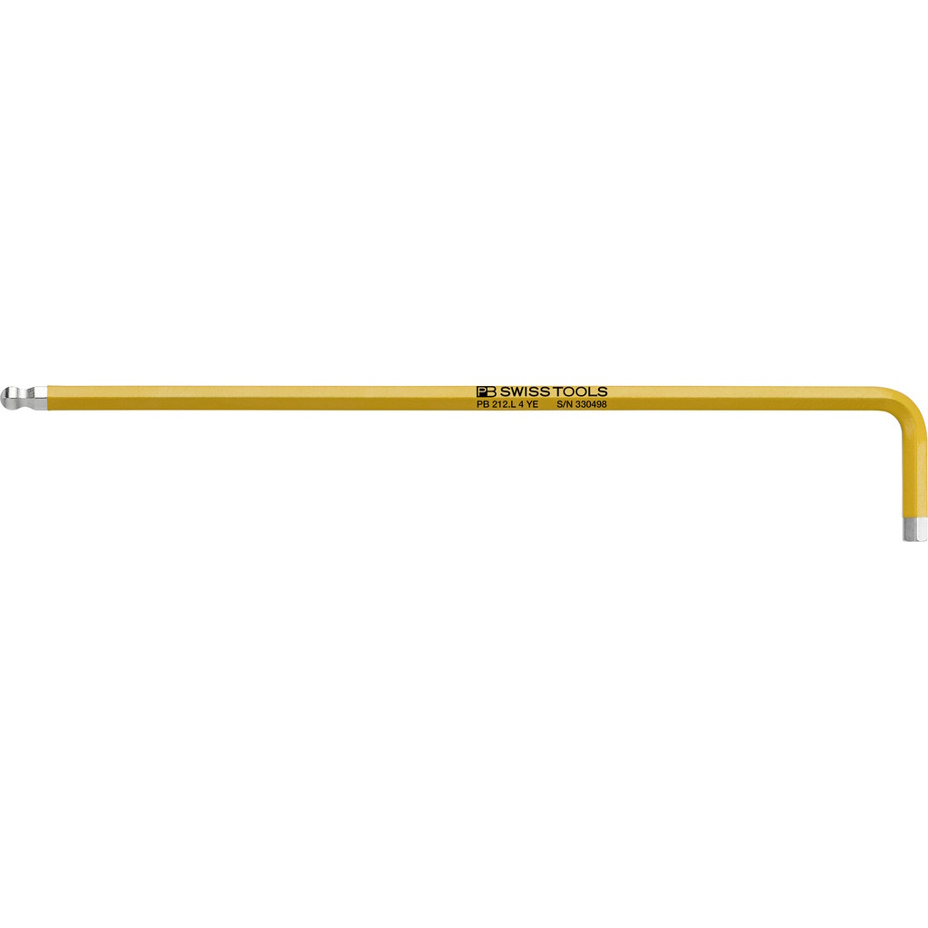 PB Swiss Tools 212.L 4 YE Rainbow inbussleutel, lang, met kogelkop, geel, 4 mm