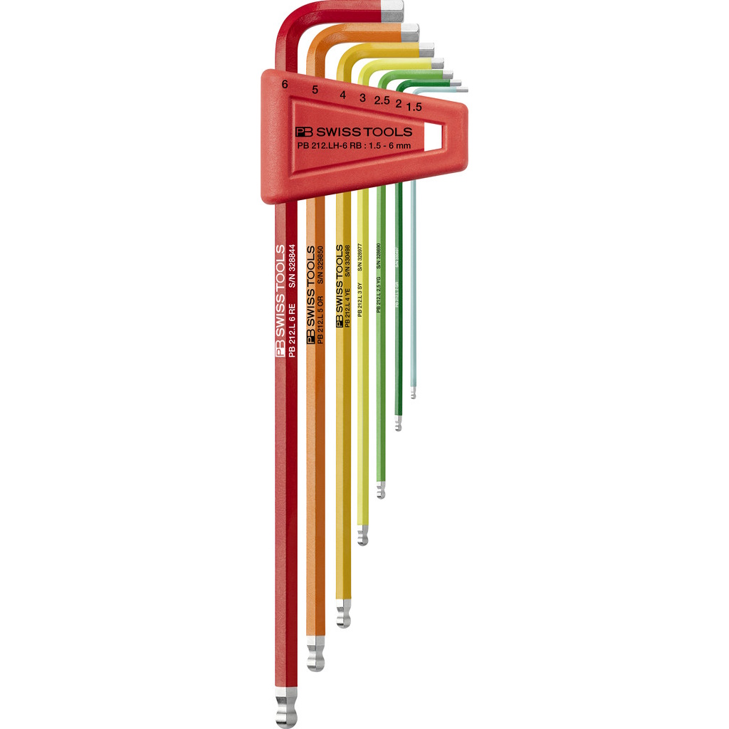 PB Swiss Tools 212.LH-6 RB Rainbow L-key set, long, Inbus with ball end 1,5 to 6 mm