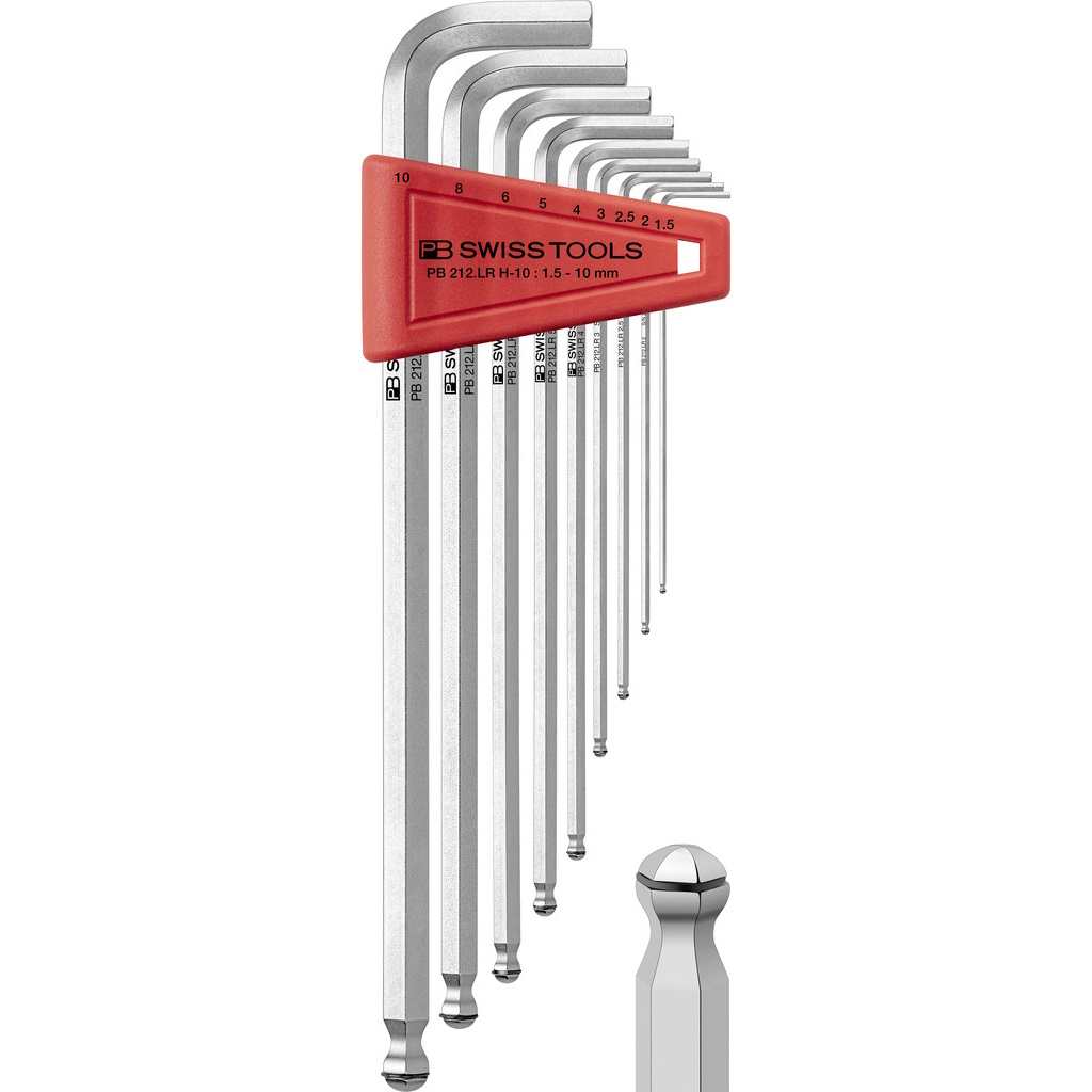 PB Swiss Tools 212.LR H-10 L-key set, long, Inbus with ball end and holding spring, 1,5 to 10 mm