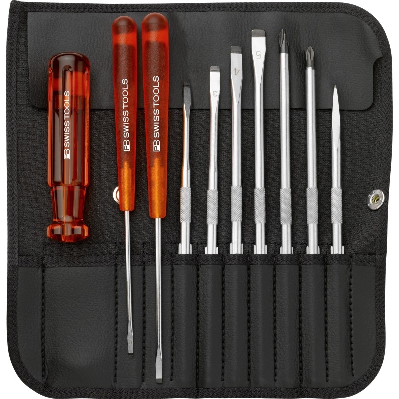 PB Swiss Tools 215 Screwdriver set with interchangeable blades in a roll-up case