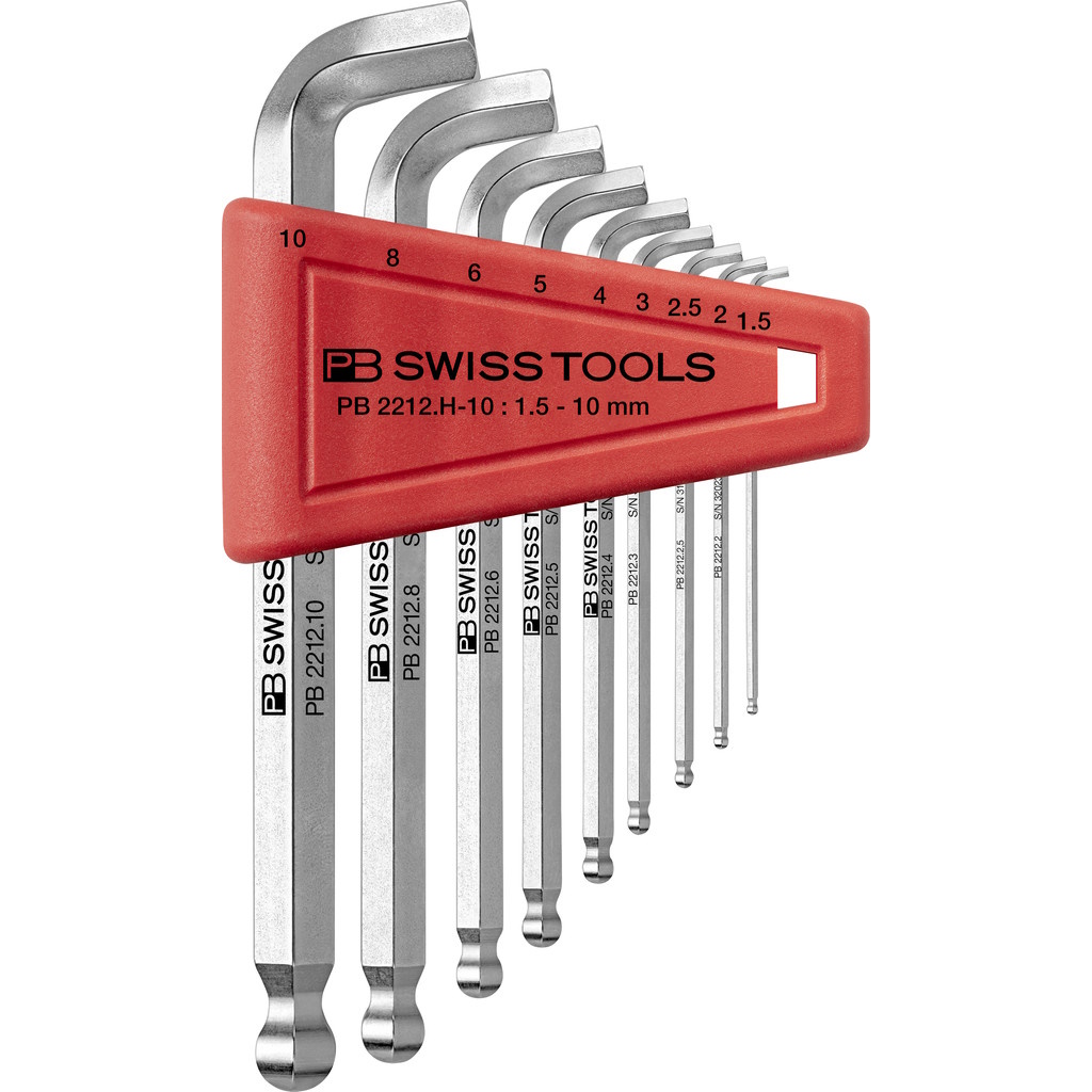 PB Swiss Tools 2212.H-10 L-key set with 100 angle, Inbus with ball end, 1,5 to 10 mm
