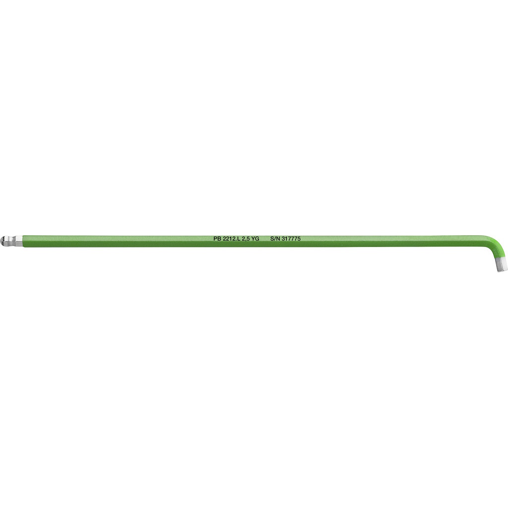 PB Swiss Tools 2212.L 2,5 YG Hex key long with ball-end, short tip, 2,5 mm, yellow green