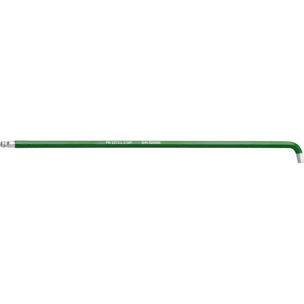 PB Swiss Tools 2212.L 2 GR Inbussleutel lang met kogelkop, korte stift, 2 mm, groen