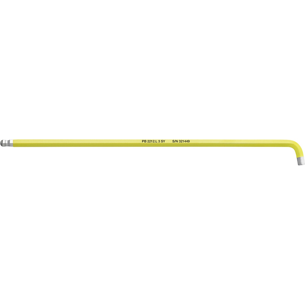 PB Swiss Tools 2212.L 3 SY Winkelschlssel lang mit Kugelkopf, kurze Schenkel, 3 mm, hell gelb
