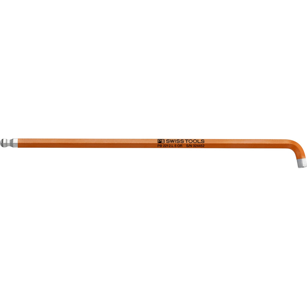 PB Swiss Tools 2212.L 5 OR Winkelschlssel lang mit Kugelkopf, kurze Schenkel, 5 mm, orange