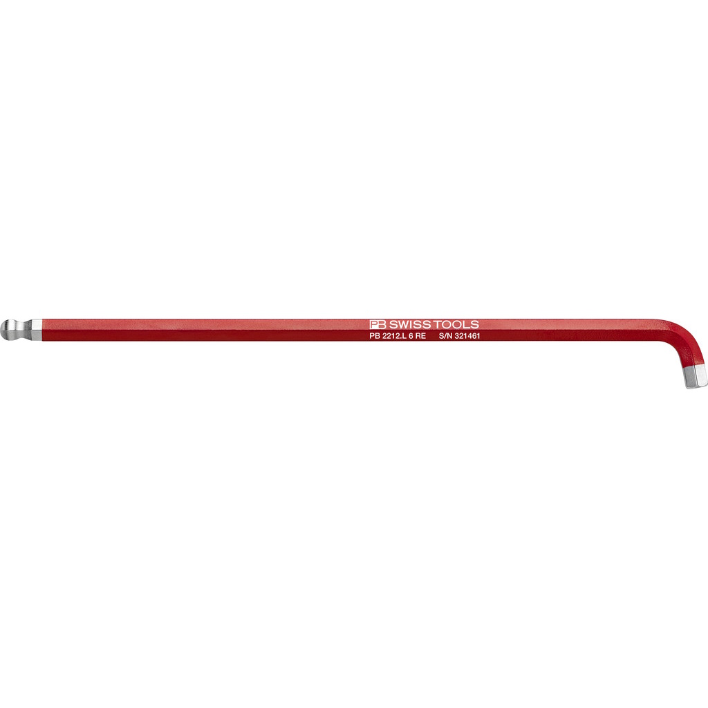 PB Swiss Tools 2212.L 6 RE Inbussleutel lang met kogelkop, korte stift, 6 mm, rood