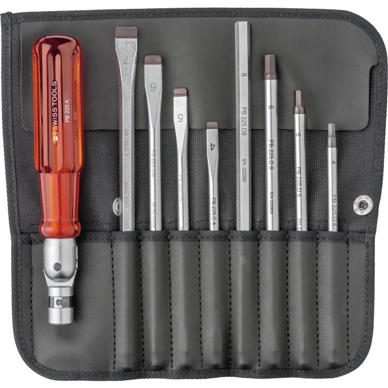 PB Swiss Tools 225 Screwdriver set in a compact roll-up case, Slotted / Inbus