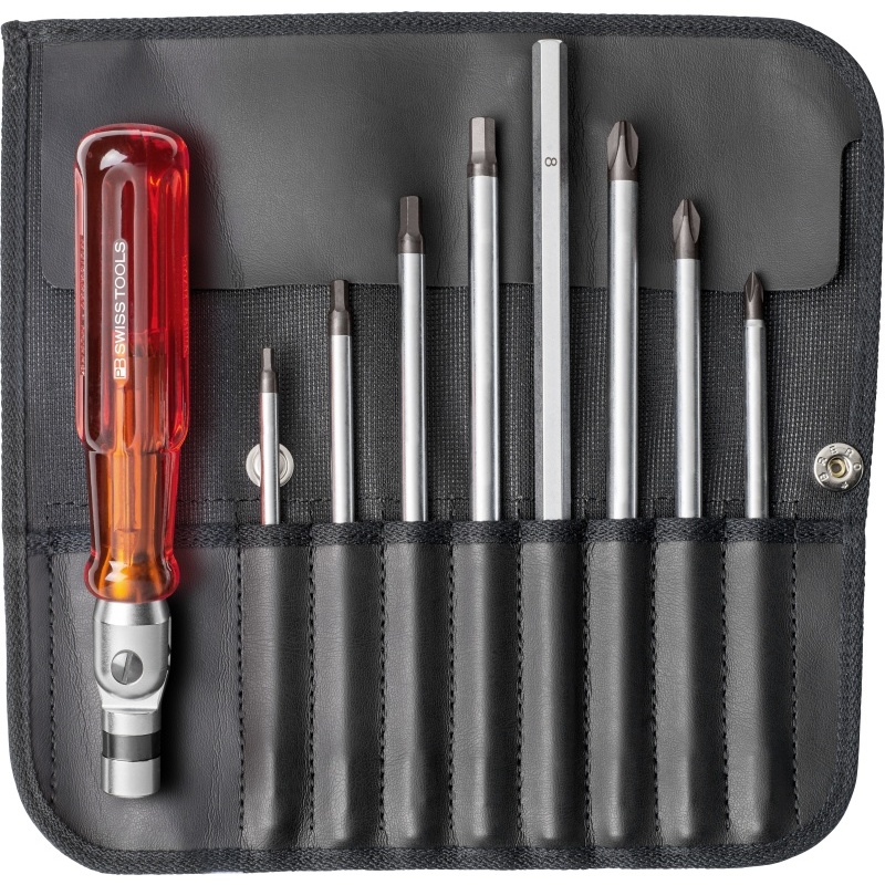 PB Swiss Tools 227 Screwdriver set with reversible handle in a compact roll-up case, Phillips / Hex