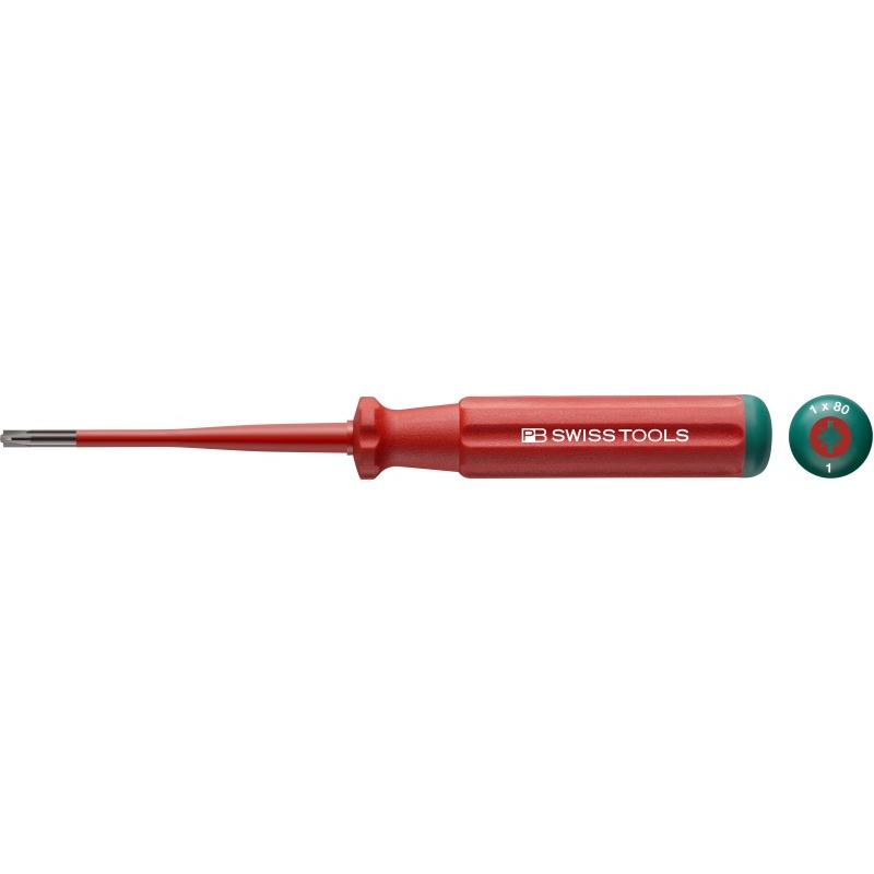 PB Swiss Tools 5180.SL 1-80 Classic VDE Slim screwdriver, PlusMinus (slotted/PZ), size #1