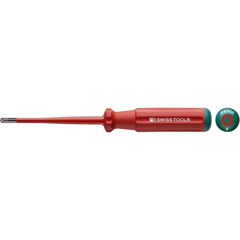 PB Swiss Tools 5180.SL 2-100 Classic VDE Slim screwdriver, PlusMinus (slotted/PZ), size #2