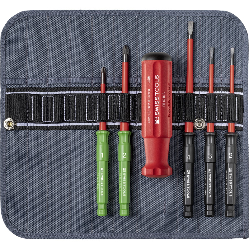PB Swiss Tools 5215.SU Classic VDE Slim screwdriver set in roll-up case, slotted/Pozidriv