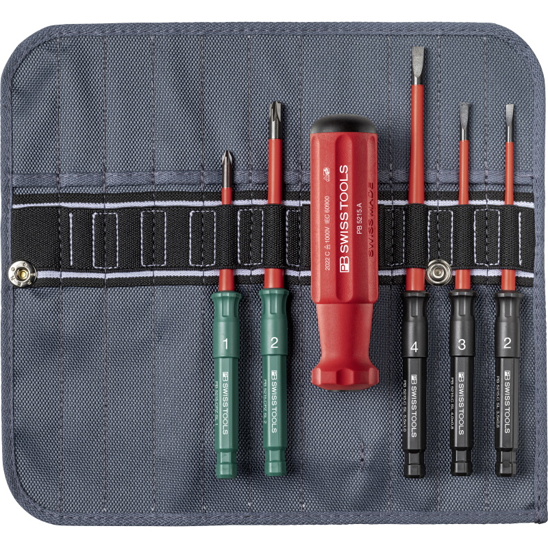PB Swiss Tools 5217.SU Classic VDE Slim screwdriver set in roll-up case, slotted/PlusminusPozidriv