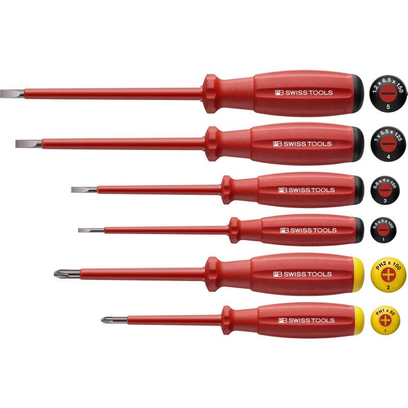 PB Swiss Tools 58542 SwissGrip VDE screwdriver set, slotted/Phillips, 6 pieces