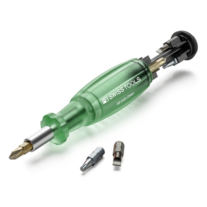 PB Swiss Tools 6464.Green Insider, bitholder with 8 bits in grip, green