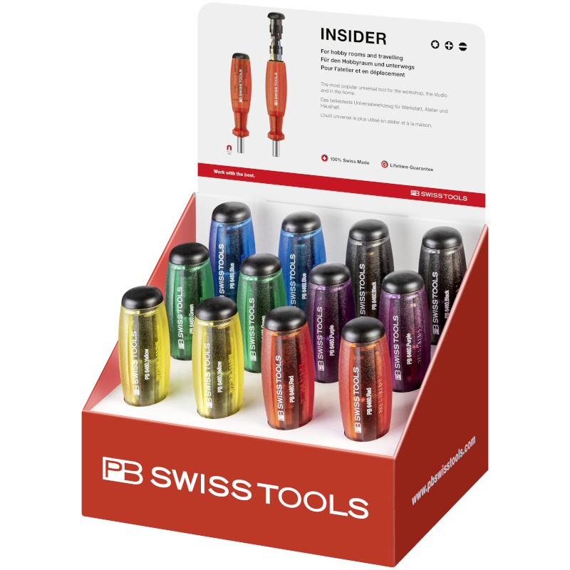 PB Swiss Tools 6464.POS COL Display met 12 stuks PB 6464, twee van elke kleur