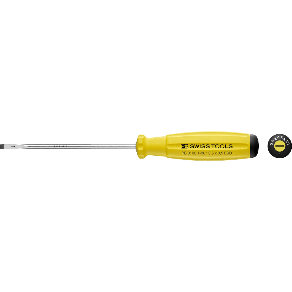 PB Swiss Tools 8100.1-90 ESD SwissGrip ESD slotted screwdriver size 1