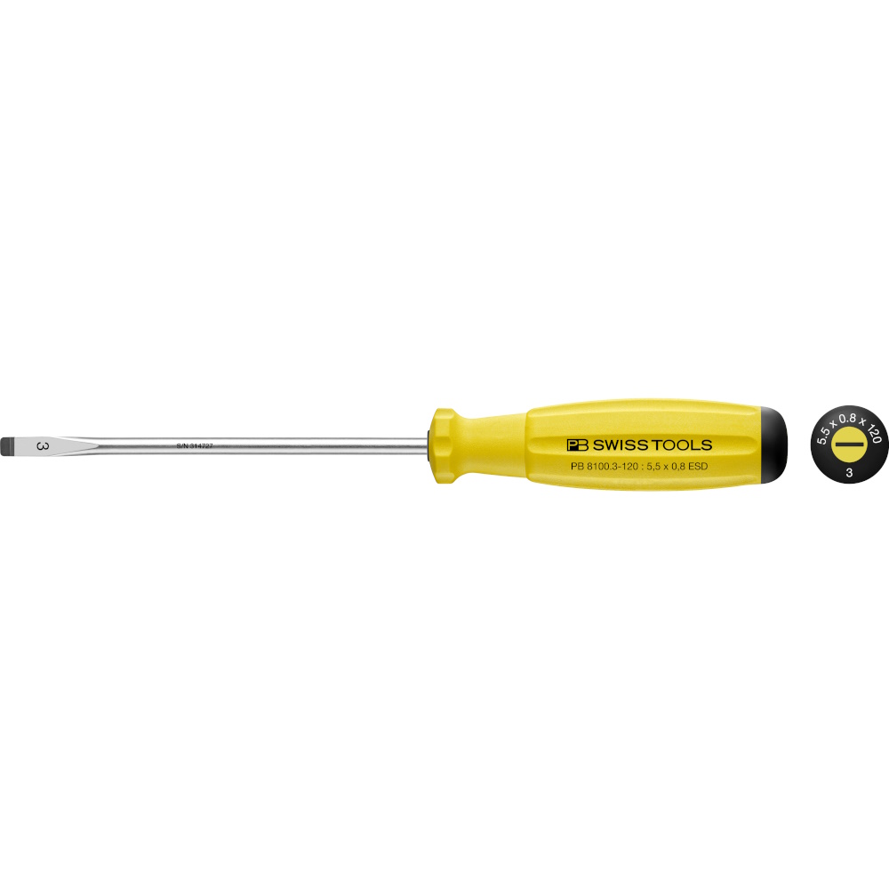 PB Swiss Tools 8100.3-120 ESD SwissGrip ESD slotted screwdriver size 3