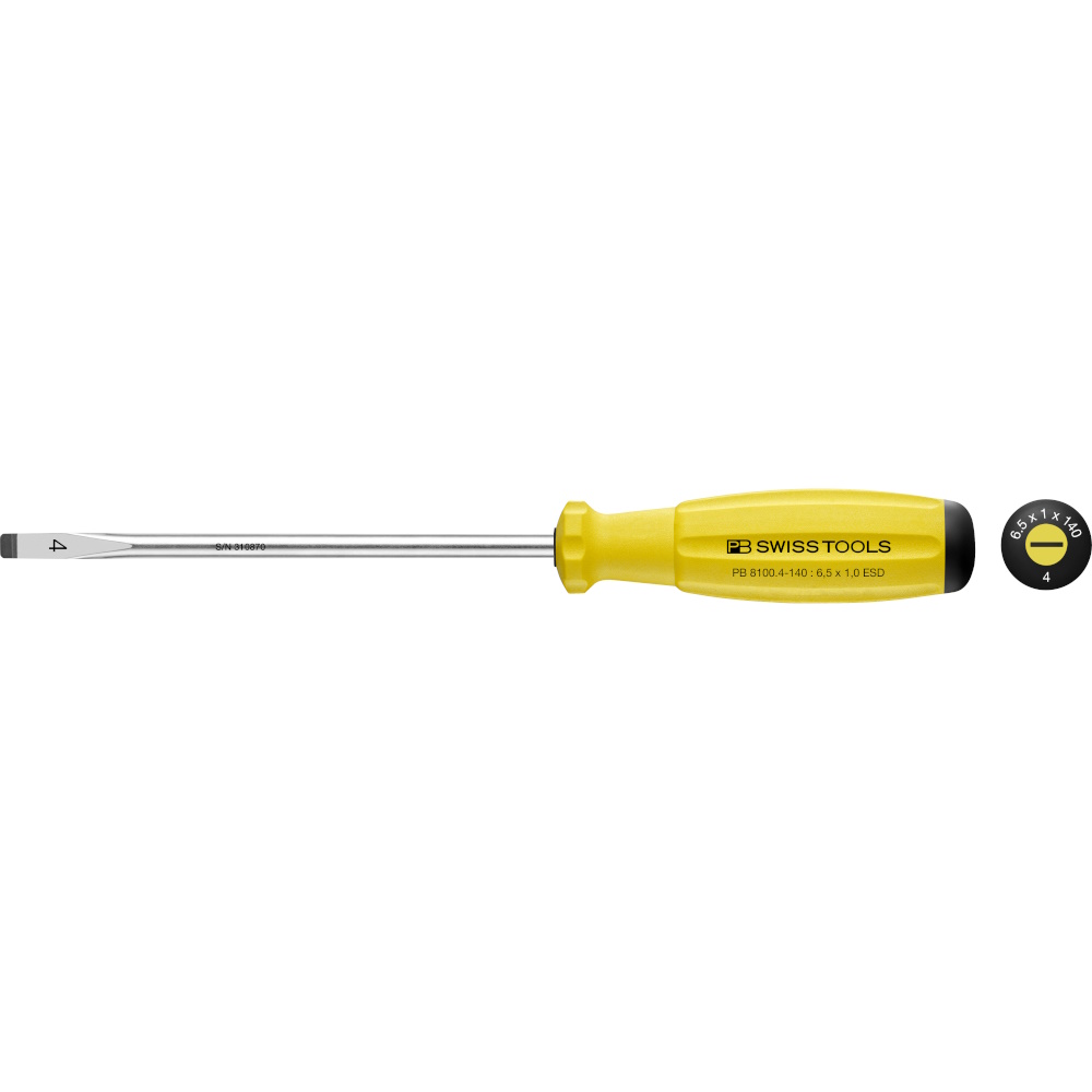 PB Swiss Tools 8100.4-140 ESD SwissGrip ESD slotted screwdriver size 4