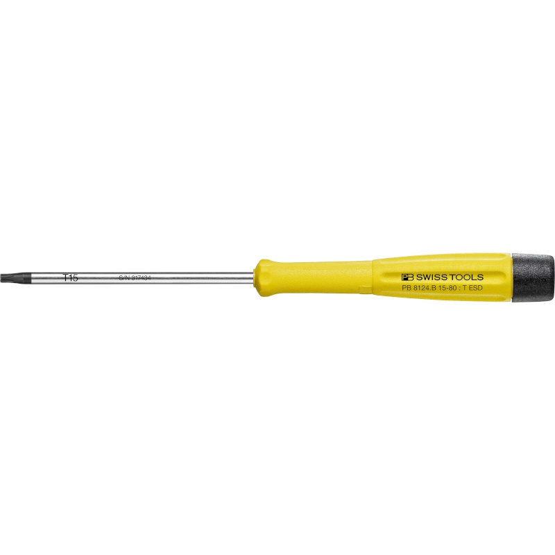 PB Swiss Tools 8124.B 15-80 ESD Electronics screwdriver, ESD, Torx with bore hole, T15