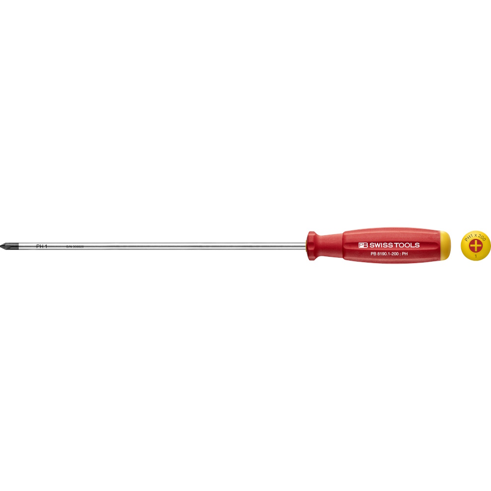 PB Swiss Tools 8190.1-200 SwissGrip screwdriver Phillips size PH1, extra long