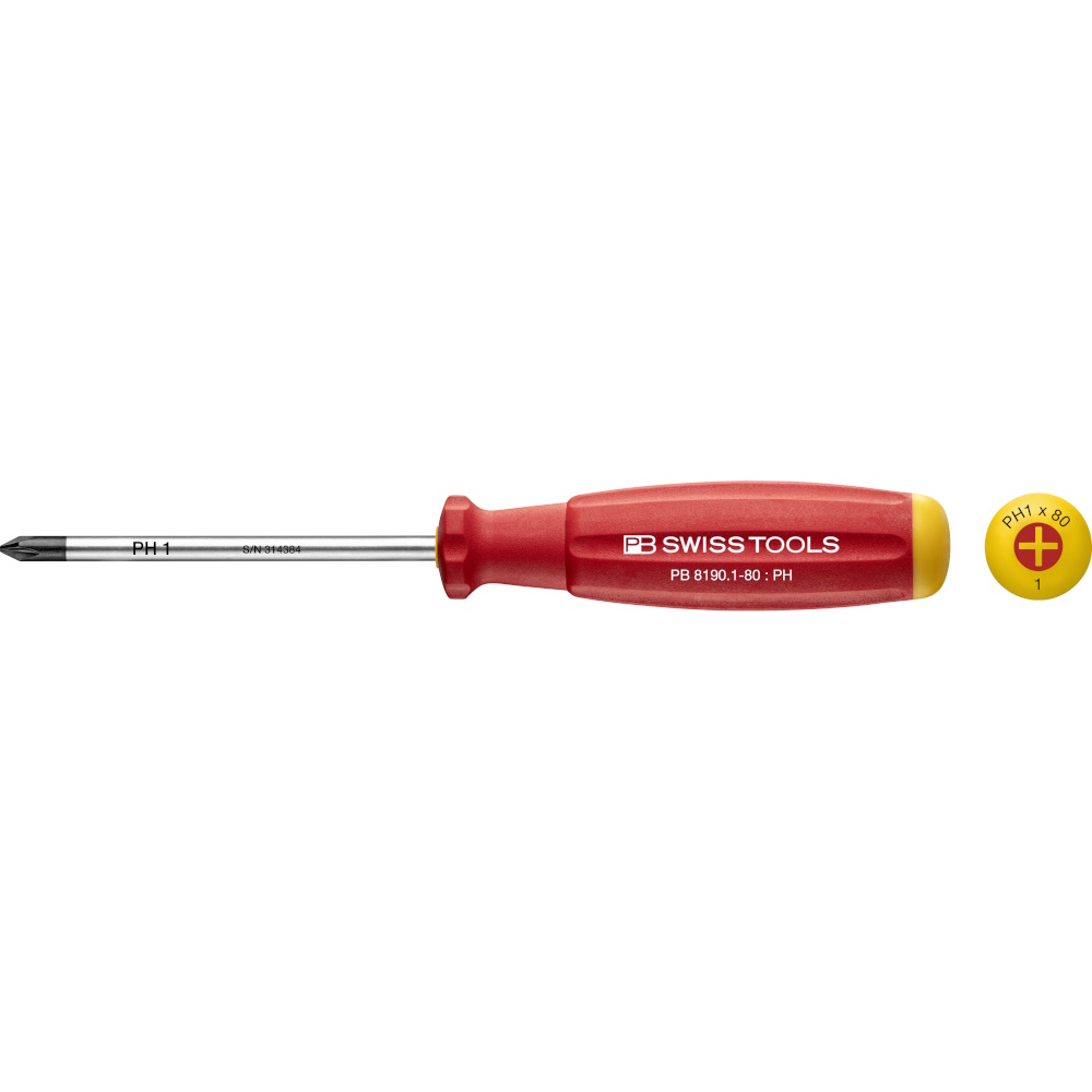 PB Swiss Tools 8190.1-80 SwissGrip screwdriver Phillips size PH1, standard