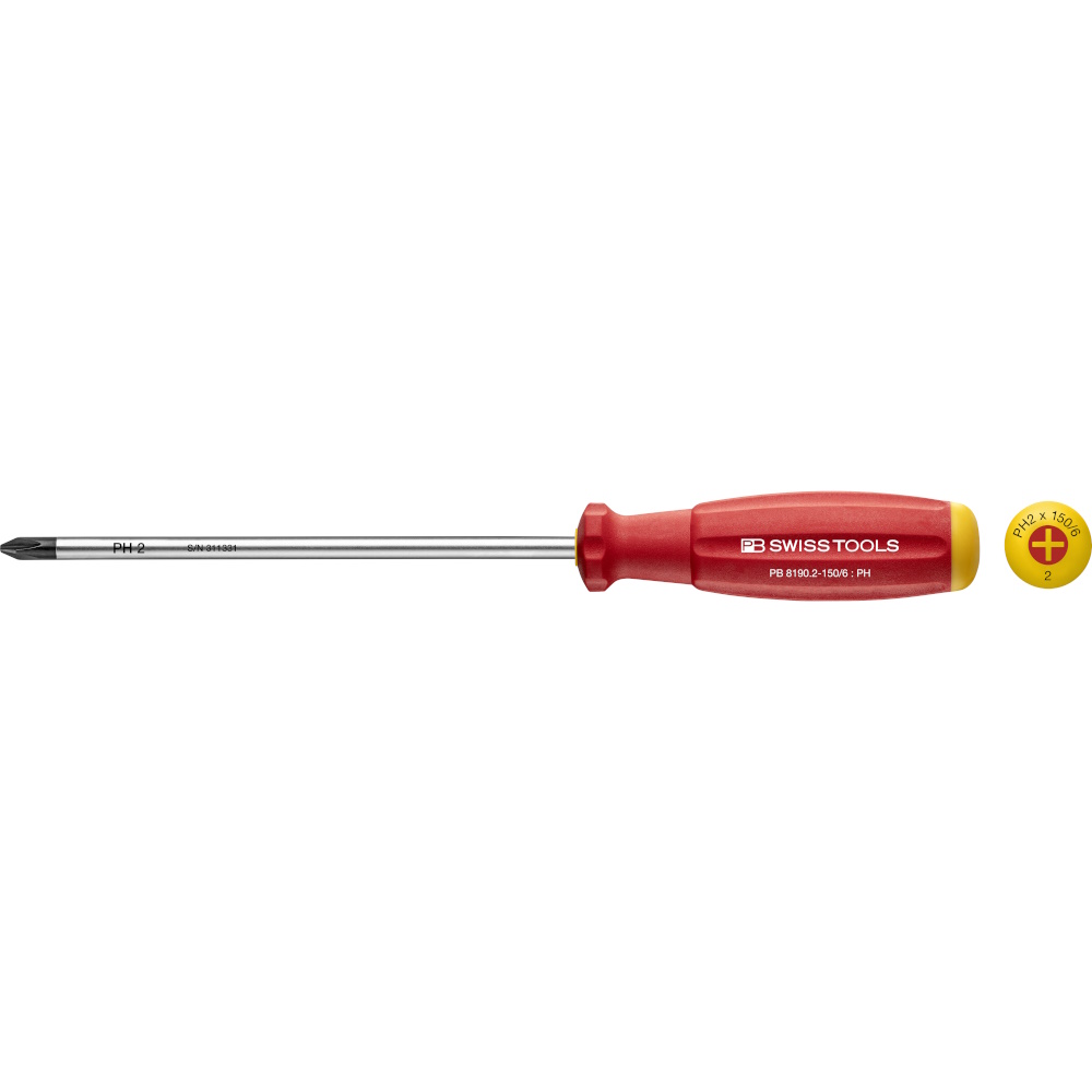 PB Swiss Tools 8190.2-150/6 SwissGrip screwdriver Phillips size PH2, long