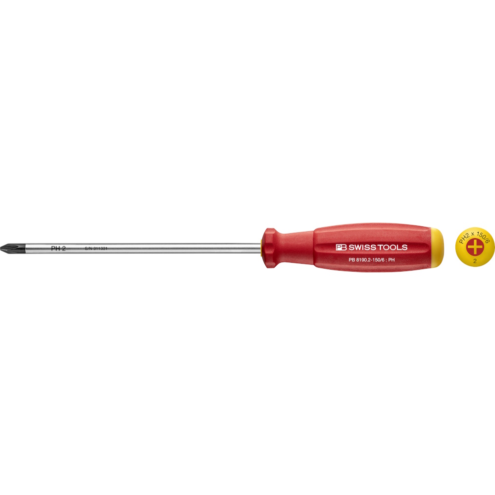 PB Swiss Tools 8190.2-150/6 SwissGrip kruiskopschroevendraaier Phillips maat PH2, lang