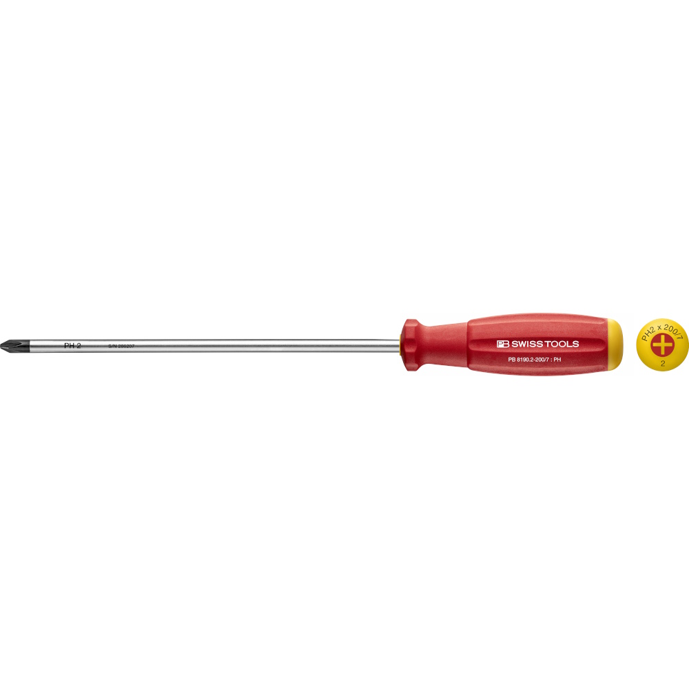 PB Swiss Tools 8190.2-200/7 SwissGrip screwdriver Phillips size PH2, extra long