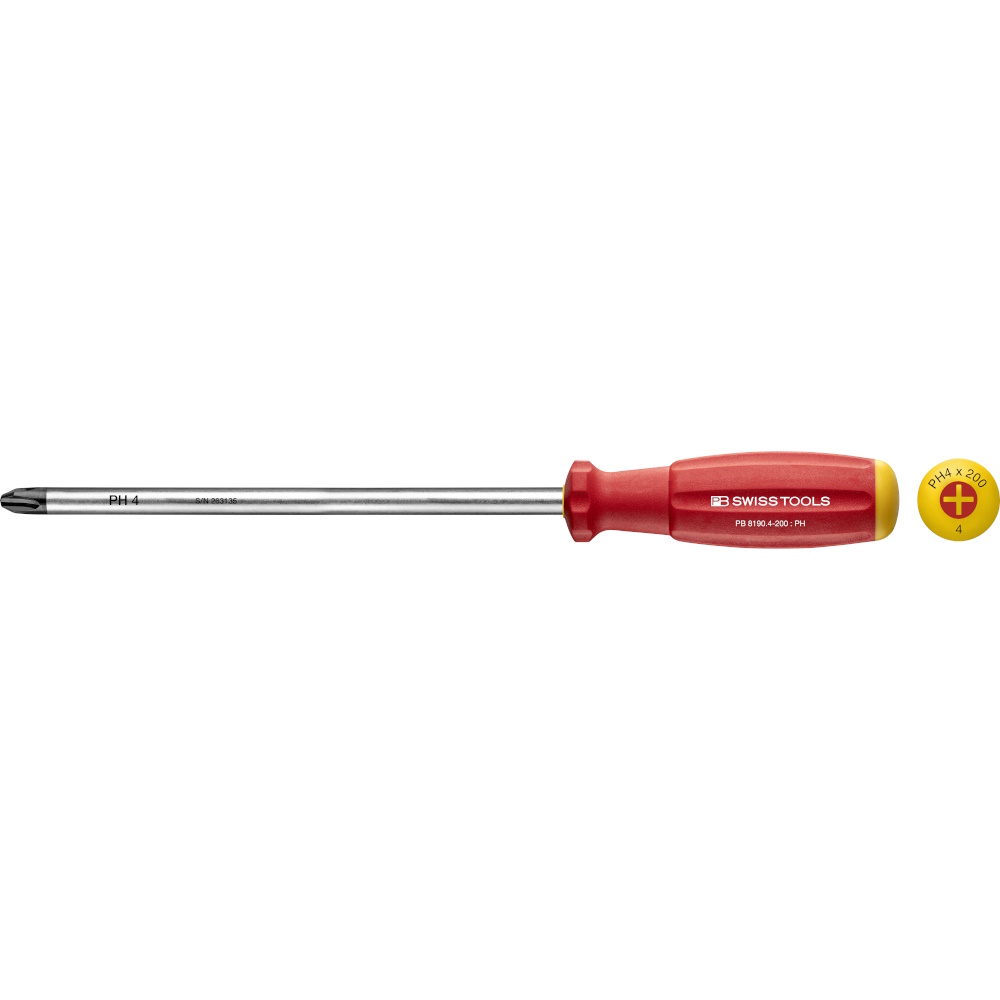 PB Swiss Tools 8190.4-200 SwissGrip screwdriver Phillips size PH4, standard